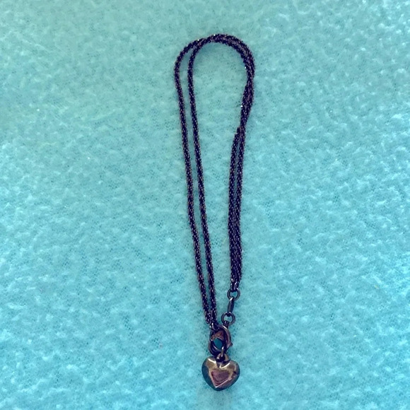 MILOR ITIALY  .925 chocolate vermeil sterling silver chain puffy heart anklet - Picture 1 of 7